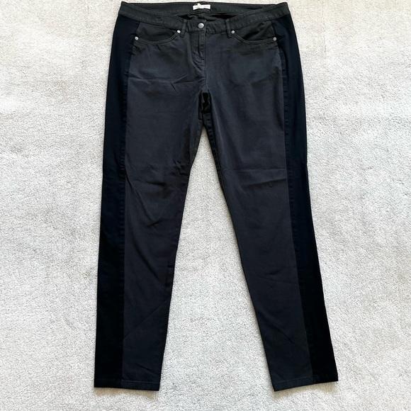 EILEEN FISHER ORGANIC COTTON BLACK PANTS W/ SIDE STRIP DETAIL SIZE LARGE CHIC - Picture 9 of 9